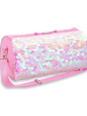 NEW Bixbee Pop Star Pink/Iridescent Sequin Duffle Bag, Large Sports Dance Travel